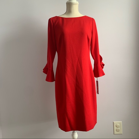 Karl Lagerfeld Dresses & Skirts - Karl Lagerfeld Red Crepe Shift Dress Tulip Sleeves